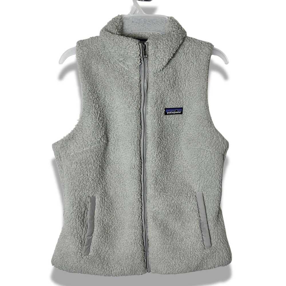 Patagonia Fleece Vest Womens Medium Gray Pockets Full Zip Sherpa